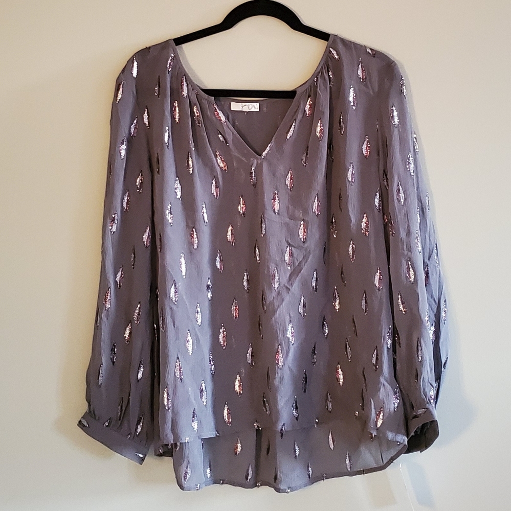Joie Gray Feather Print Blouse